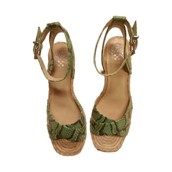 Vince Camuto Shoes - Vince Camuto Leather Demi Wedge Espadrilles Josen Green Snake Shoes